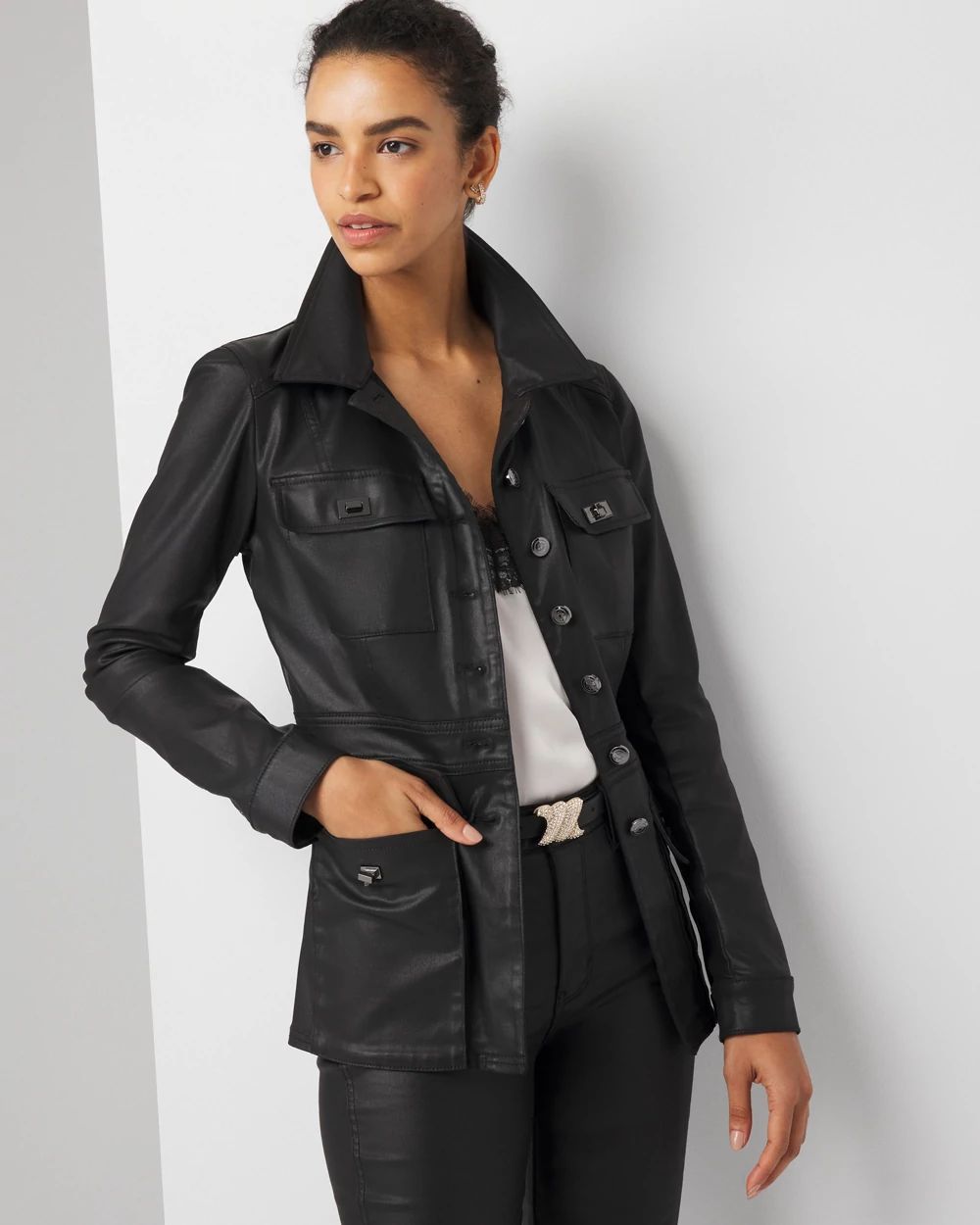 Coated Denim Utility Jacket White House Black Market